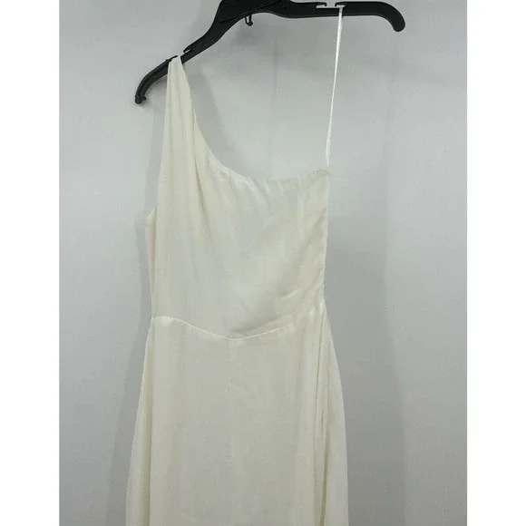 Reformation Evelyn One Shoulder Dress Ivory Size 2 Chiffon Front Slit Dress - Picture 5 of 7